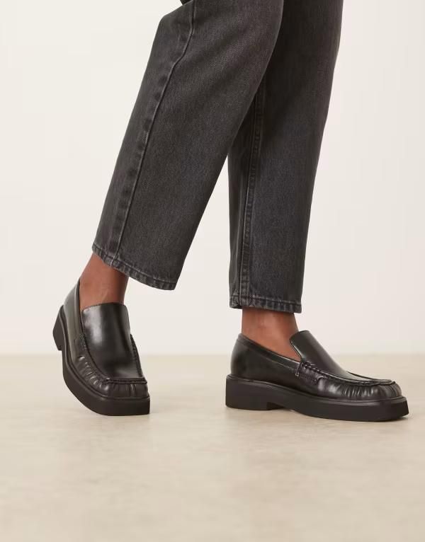 エイソス レディース シューズ スリッポン・ローファー ローファー ASOS DESIGN Myrtle square toe loafers Black ブラック