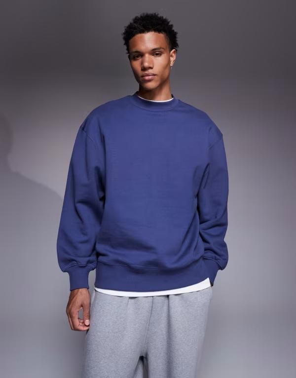 エイソス メンズ アウター パーカー・スウェット スウェット シャツ ASOS DESIGN premium heavyweight oversized sweatshirt in 400 gsm NIGHTSHADOW BLUE ブルー