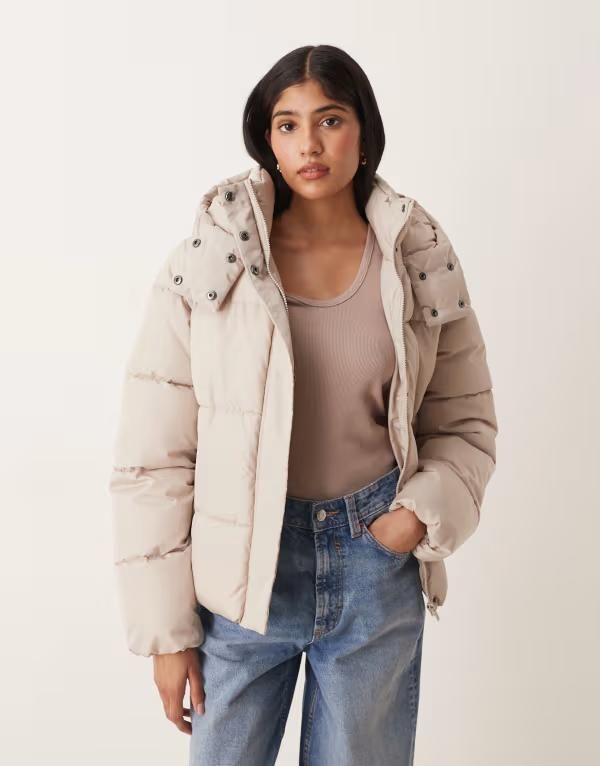 ヴィラ レディース アウター ジャケット・ブルゾン ジャケット Vila hooded short padded jacket in stone Chateau gray グレー