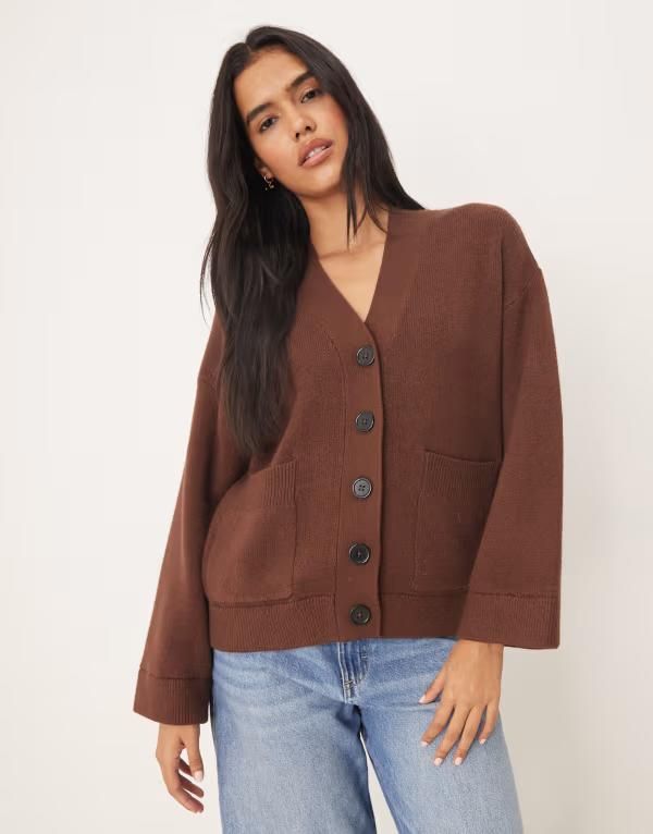 エイソス レディース アウター カーディガン ASOS DESIGN button up pocket front boyfriend cardigan in chocolate Chocolate チョコレート