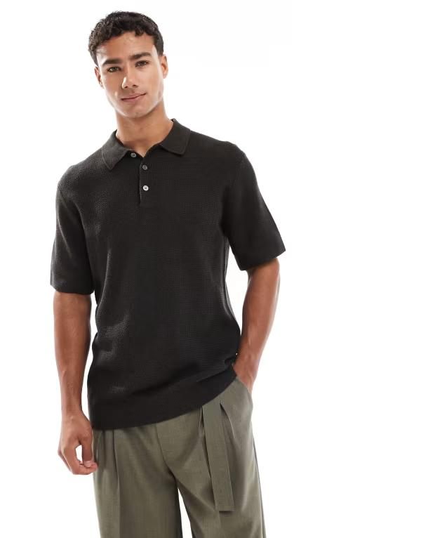 ジャック アンド ジョーンズ メンズ アウター ニット・セーター ポロシャツ ニット Jack Jones short sleeve knit polo Delicioso ブラウン