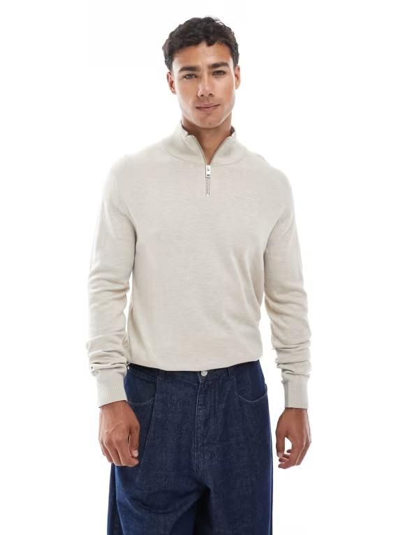 ジャック アンド ジョーンズ メンズ アウター ニット・セーター ハーフジップ セーター Jack Jones quarter zip sweater Oatmeal オートミール