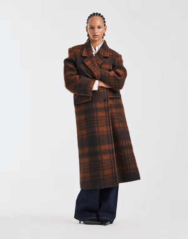 エイソス レディース アウター コート ウール ASOS DESIGN premium brushed wool blend dad coat and orange plaid Brown orange plaid オレンジ