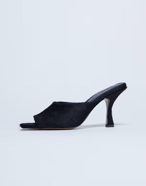 トップショップ レディース シューズ サンダル レザー ヒール Topshop Fox real leather pony heeled mules Black pony ブラック