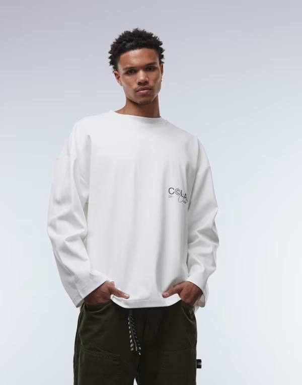 エイソス メンズ トップス Tシャツ グラフィック ASOS DESIGN super heavyweight premium oversized long sleeve Tshirt with dropped shoulder and text graphi