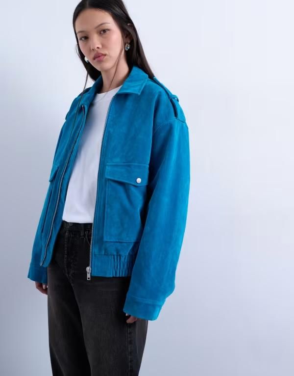 トップショップ レディース アウター ジャケット・ブルゾン キルティング スエード ジャケット Topshop faux suede quilted lined bomber jacket with snap details in bright Bright