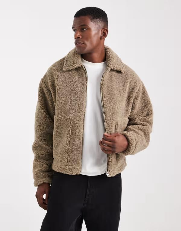 エイソス メンズ アウター ジャケット・ブルゾン ジャケット ASOS DESIGN teddy harrington jacket in stone STONE ストーン