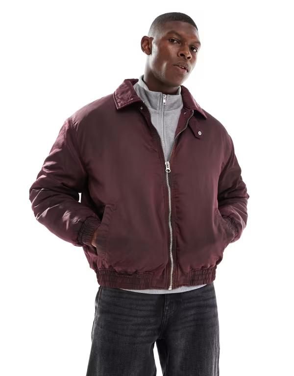 エイソス メンズ アウター ジャケット・ブルゾン ジャケット ASOS DESIGN wadded bomber jacket in washed Burgundy バーガンディ 15,895円