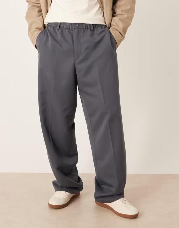 エイソス メンズ ボトムス カジュアルパンツ ワイドレッグ パンツ スウェットパンツ ASOS DESIGN smart wide leg sweatpants in dark DARK GRAY グレー
