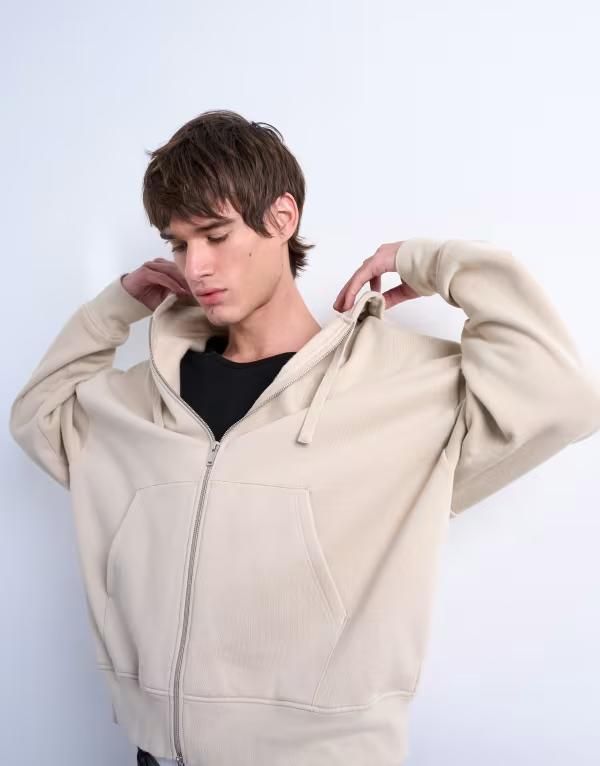 トップマン メンズ アウター パーカー・スウェット オーバーサイズフィット パーカー Topman heavyweight oversized fit zip up hoodie in light stone Light stone ストーン