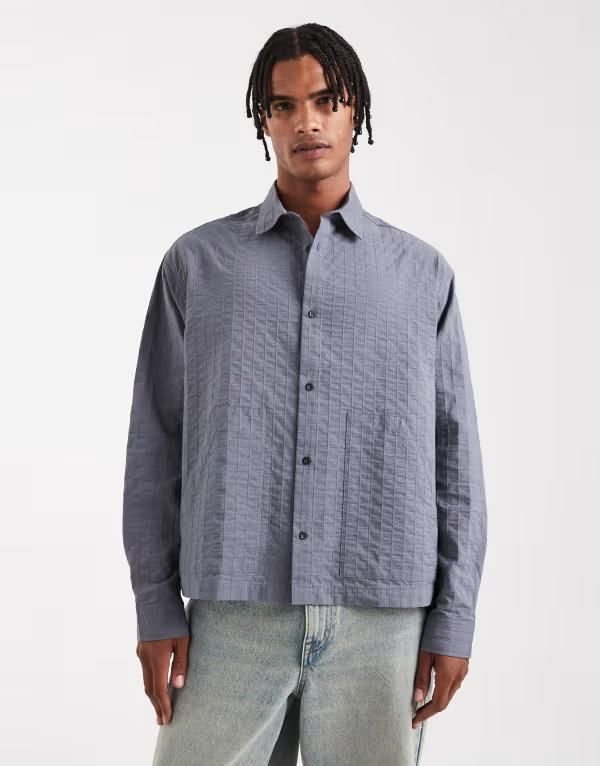 エイソス メンズ トップス シャツ ASOS DESIGN boxy oversized textured shirt Gray グレー