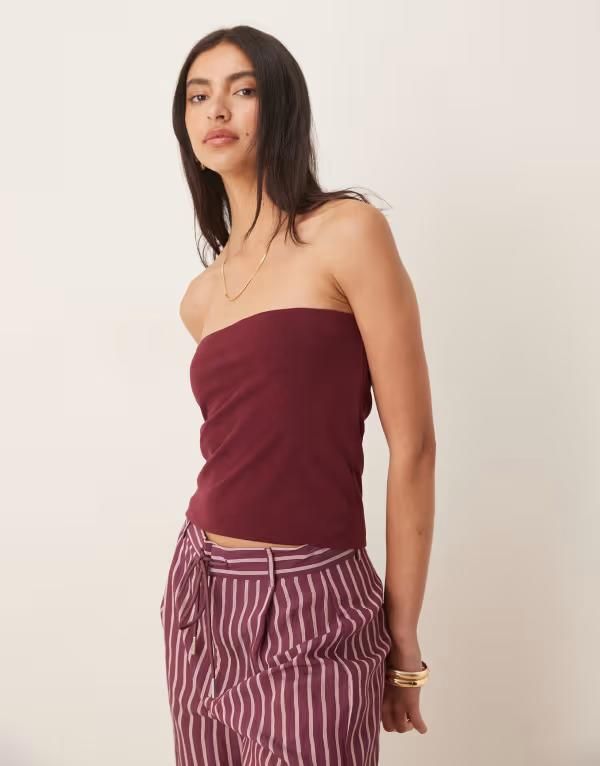 エイソス レディース トップス ベスト コットン ASOS DESIGN peached cotton long line bandeau top in dark cherry Dark Cherry