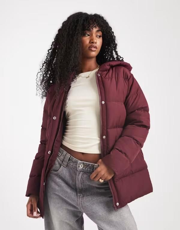 スリードベア レディース アウター コート Threadbare short puffer coat with hood in fig Fig