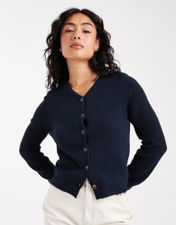 エイソス レディース アウター カーディガン Vネック ASOS DESIGN v neck fitted cardigan Navy ネイビー