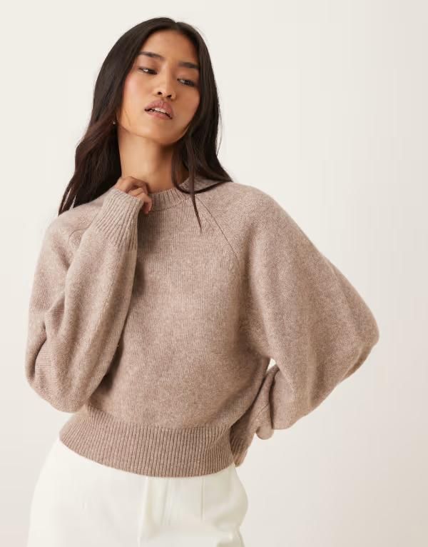 エイソス レディース アウター ニット・セーター クルーネック セーター ASOS DESIGN crew neck sweater with raglan detail in mocha Chocolate チョコレート