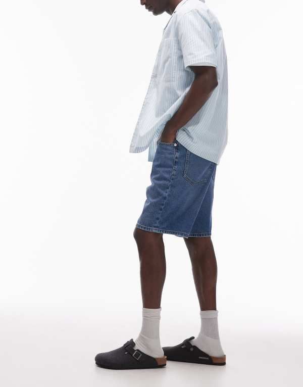 オンリーアンドサンズ メンズ ボトムス ハーフパンツ・ショーツ ショートパンツ デニム ONLY SONS fade loose fit denim shorts in mid blue wash Medium blue denim デニム