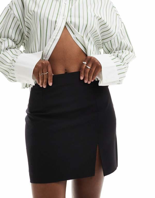 エイソス レディース ボトムス スカート ミニ ASOS DESIGN bengaline mini skirt with split detail Black ブラック