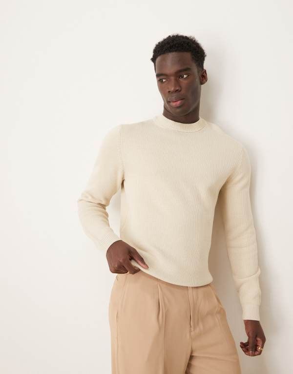 セレクテッドオム メンズ アウター ニット・セーター クルーネック セーター ニット Selected Homme knitted crew neck sweater in cream Oatmeal オートミール