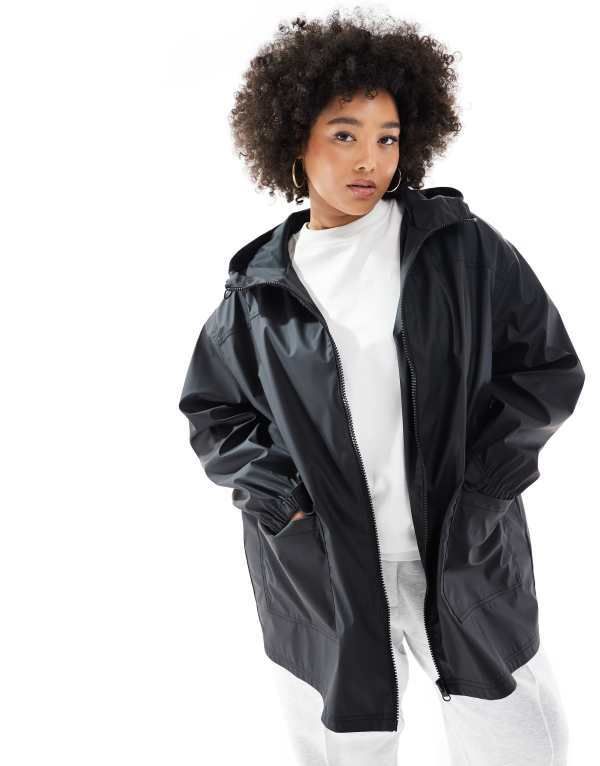 エイソス レディース アウター コート ASOS Curve ASOS DESIGN Curve rubberized rain coat Black ブラック
