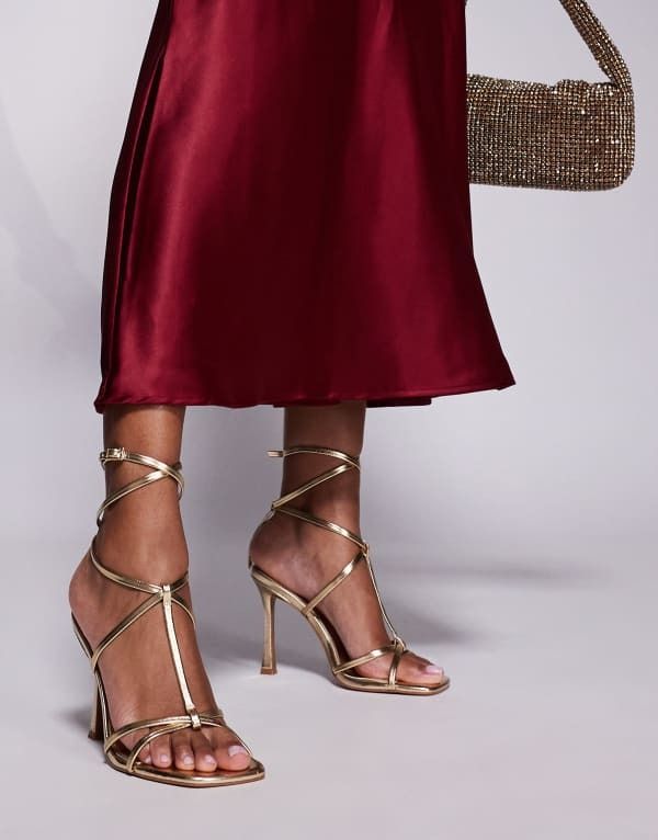 エイソス レディース シューズ サンダル ヒール ASOS DESIGN Wide Fit Nobel caged high heeled sandals GOLD ゴールド