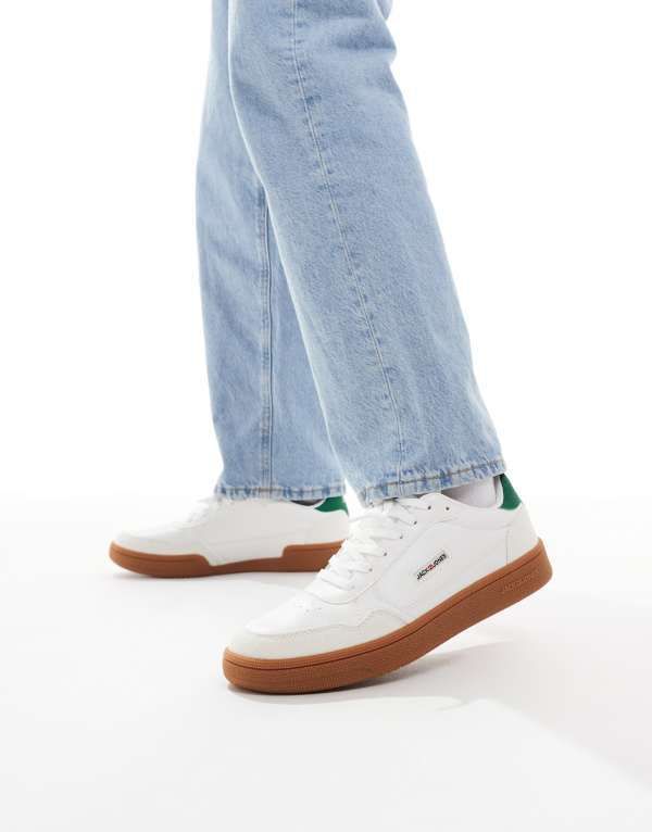 ジャック アンド ジョーンズ メンズ シューズ スニーカー Jack Jones gum sole sneakers with green detail White ホワイト