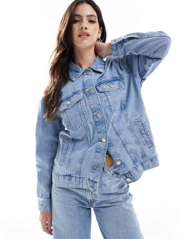 オンリー レディース アウター ジャケット・ブルゾン デニム ジャケット ONLY oversized denim jacket in acid wash Light Blue Denim デニム