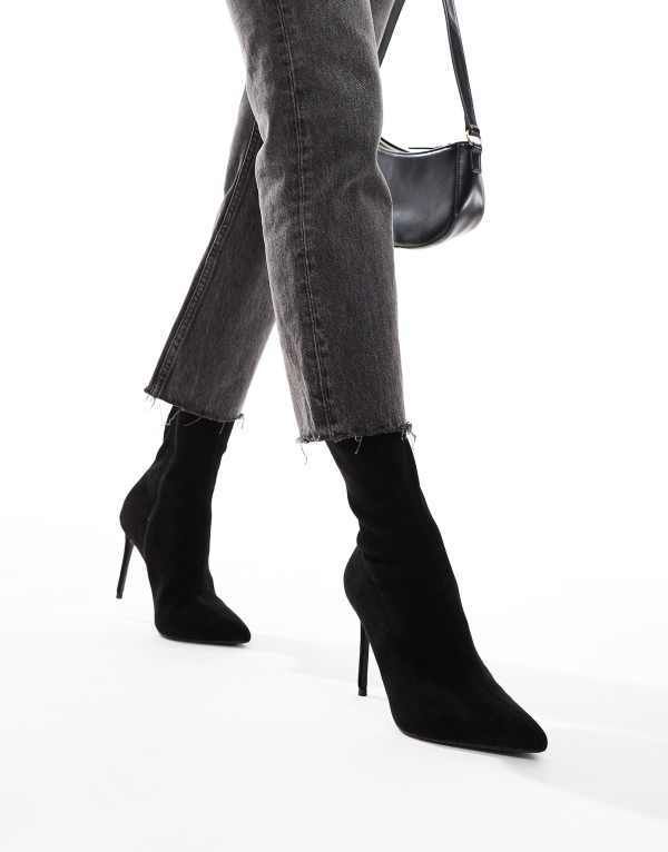 エイソス レディース シューズ ブーツ・レインブーツ ヒール ASOS DESIGN Evie highheeled sock boots Black ブラック