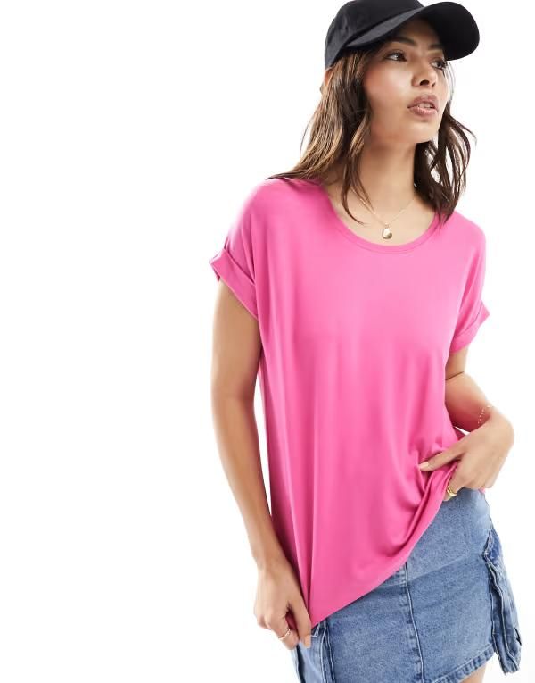 オンリー レディース トップス Tシャツ クルーネック ONLY short sleeve crew neck top in bright Gin Fizz ピンク
