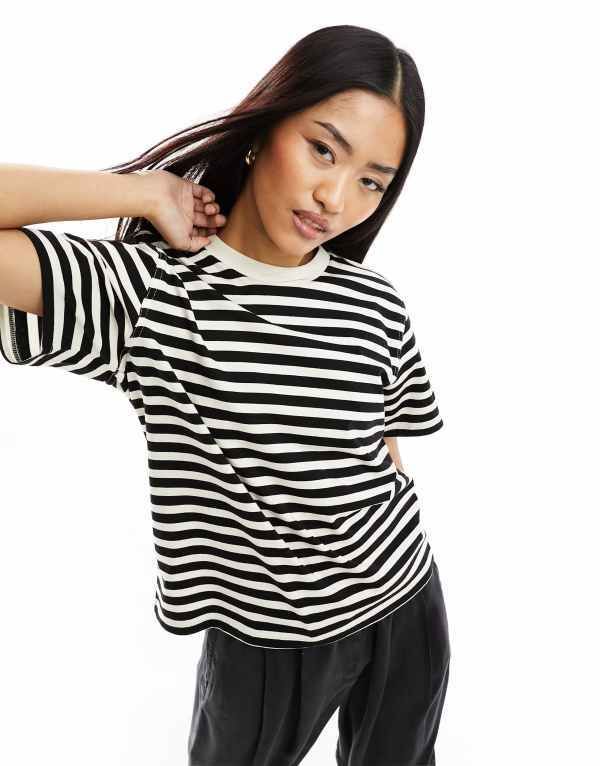 オンリー レディース トップス Tシャツ コントラスト ONLY contrast neck tshirt cream stripe Cloud Dancer クリーム 8,736円