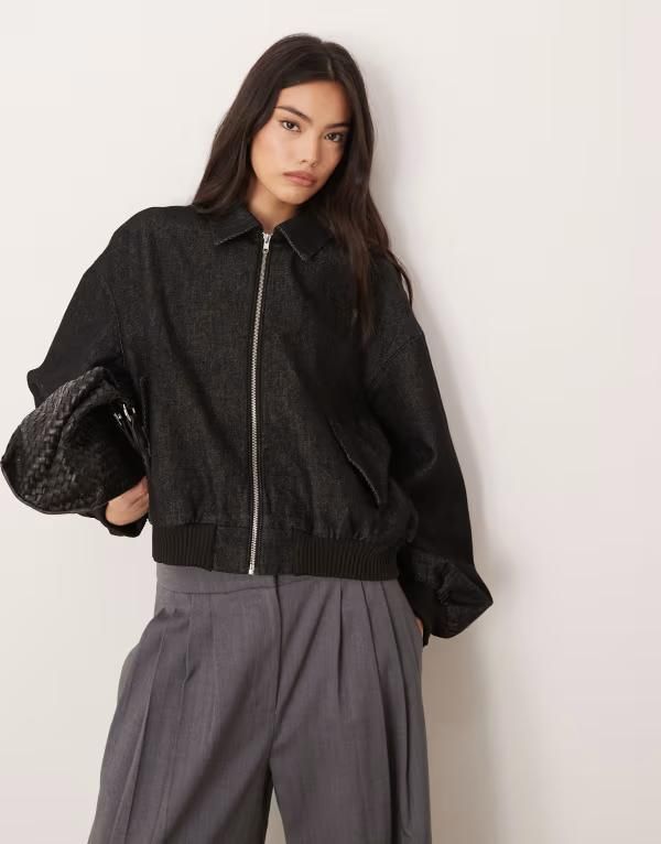 エイソス レディース アウター ジャケット・ブルゾン デニム ASOS DESIGN oversizedenim bomber jacket ecru Black ブラック
