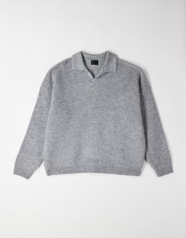 エイソス メンズ アウター ニット・セーター ASOS DESIGN super oversized boxy fit knit fisherman rib notch neck sweater Gray グレー