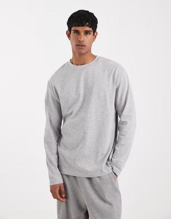 エイソス メンズ トップス Tシャツ ASOS DESIGN heavyweight relaxed long sleeve tshirt heather Gray Heather グレー