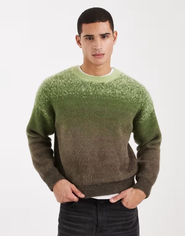 コットンオン メンズ アウター ニット・セーター Cotton boxy fit sweater ombr GREEN グリーン