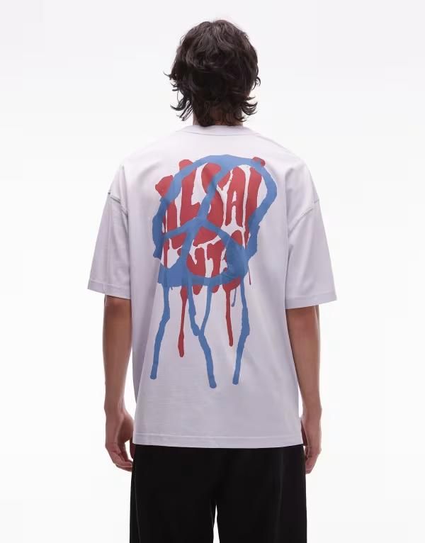 オールセインツ メンズ トップス Tシャツ グラフィック Allsaints runner peace graphic tshirt in lilac Smoke purple スモーク