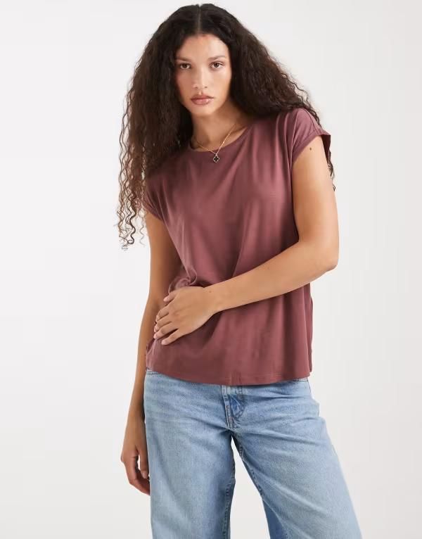 ヴェロモーダ レディース トップス Tシャツ Vero Moda round neck Tshirt in rose brown ブラウン