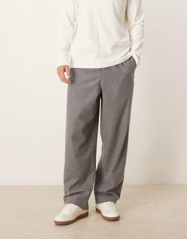 エイソス メンズ ボトムス カジュアルパンツ ストレート ウール ASOS DESIGN loose straight leg pull on wool blend pants Gray グレー