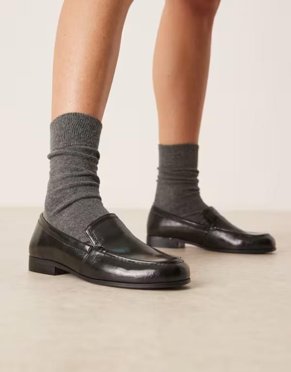 エイソス レディース シューズ スリッポン・ローファー ASOS DESIGN Melva clean round toe loafers Black ブラック