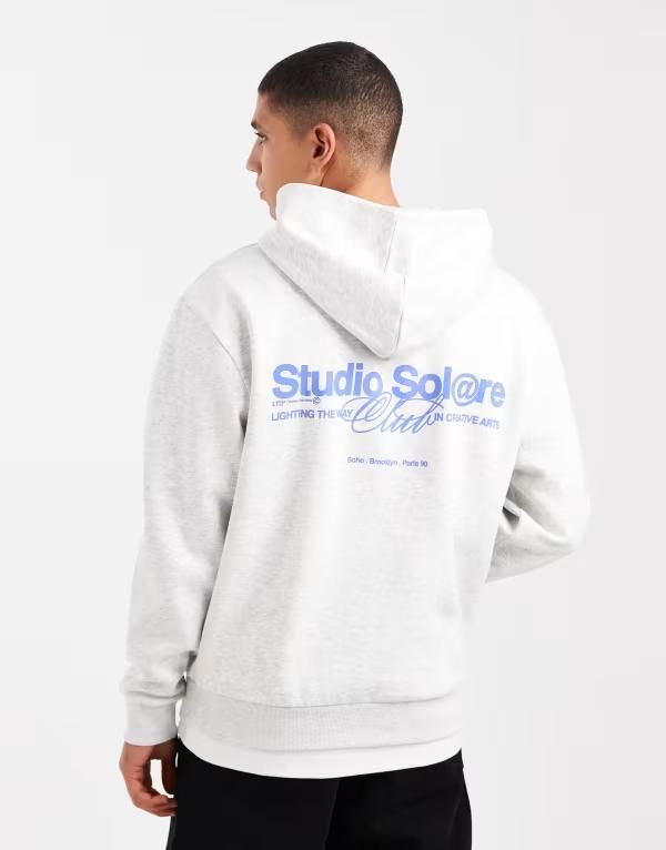 エイソス メンズ アウター パーカー・スウェット プリント ASOS DESIGN oversized hoodie with text print in heathered Ice Marl マール