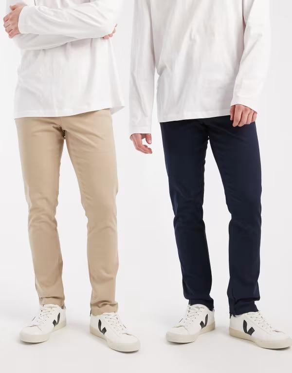 エイソス メンズ ボトムス カジュアルパンツ ASOS DESIGN 2 pack skinny chinos and stone NavyStone ネイビー