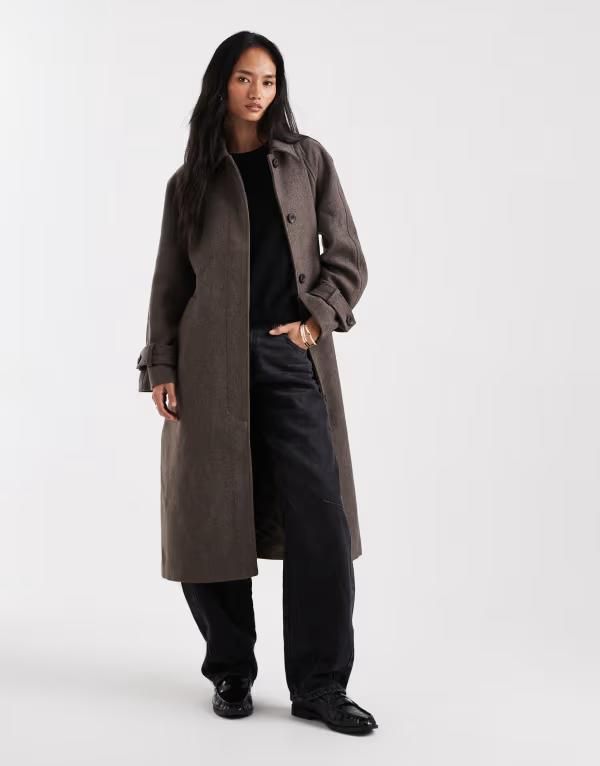 オブジェクト レディース アウター コート ウール Object premium wool mix tailored trench coat in taupe Morel トープ