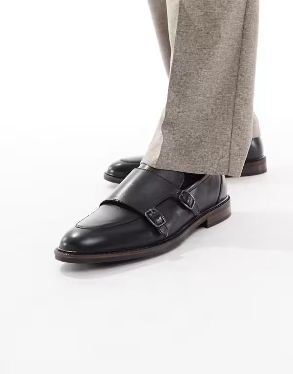エイソス メンズ シューズ スニーカー モンク レザー ASOS DESIGN monk shoes leather Black ブラック