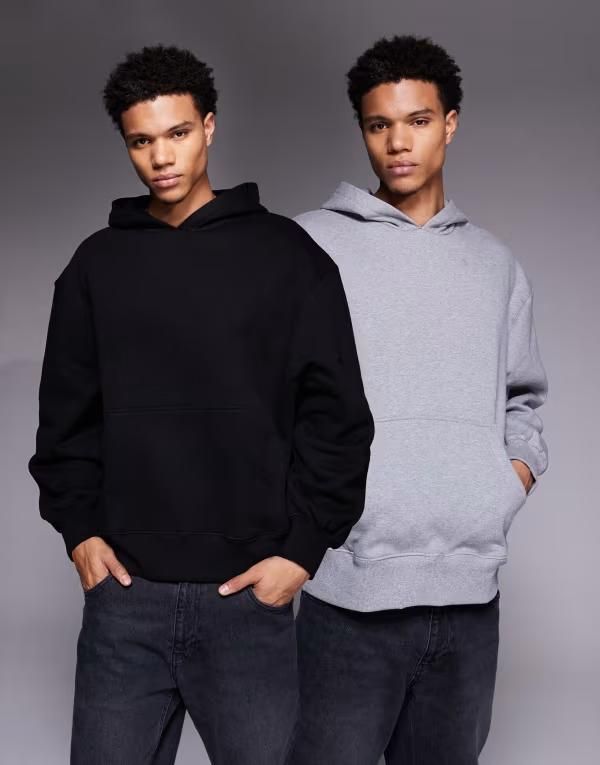 エイソス メンズ アウター パーカー・スウェット ASOS DESIGN premium heavyweight 2pack oversized hoodies 400gsm and gray heather Black gray marl ブラック