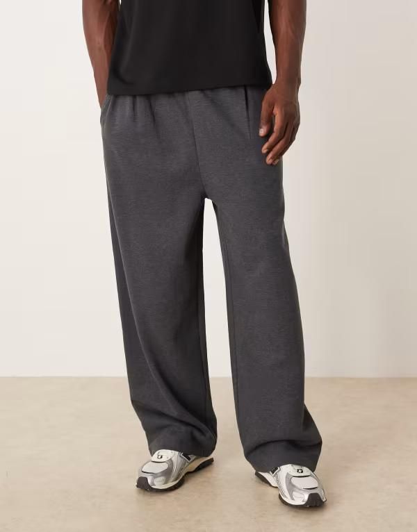 エイソス メンズ ボトムス カジュアルパンツ ワイドレッグ スウェットパンツ ASOS DESIGN wide leg sweatpants with pleats in charcoal marl チャコール