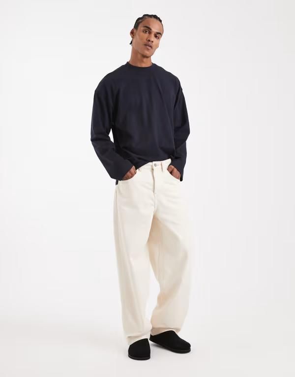 エイソス メンズ ボトムス デニムパンツ ジーンズ ASOS DESIGN Circular Design Collection heavyweight loose straight jeans in ecru エクリュ