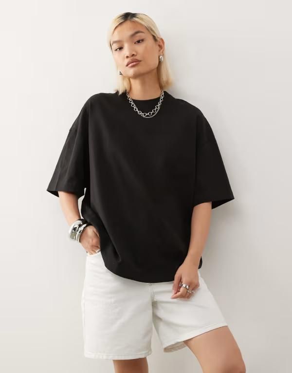 ウィークデイ レディース トップス Tシャツ モックネック Weekday oversized tshirt with mock neck Black ブラック 8,610円