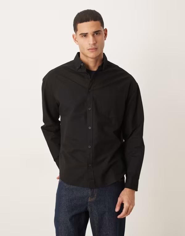 エイソス メンズ トップス シャツ オックスフォード ASOS DESIGN 90s oversized oxford shirt Black ブラック