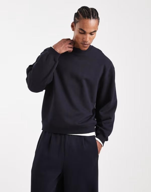 エイソス メンズ アウター パーカー・スウェット シャツ ASOS DESIGN circular design collection heavyweight sweatshirt in 400gsms NAVY ネイビー