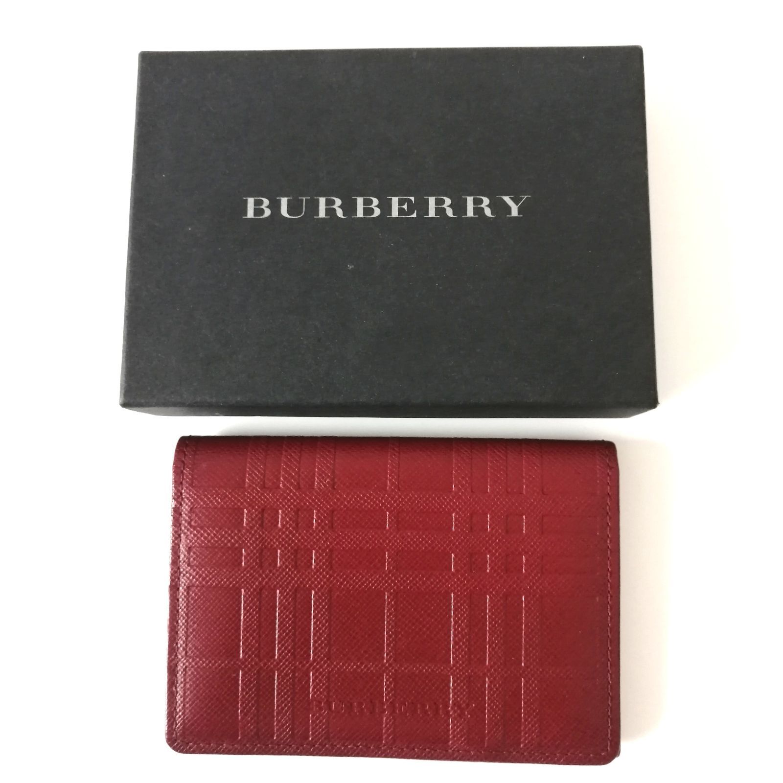 美品　バーバリー　Burberry　名刺入れ　カードケース　レッド　ボルドー　411