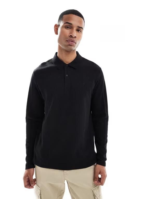 ジャック アンド ジョーンズ メンズ トップス ポロシャツ Jack Jones textured polo shirt with long sleeves Black ブラック