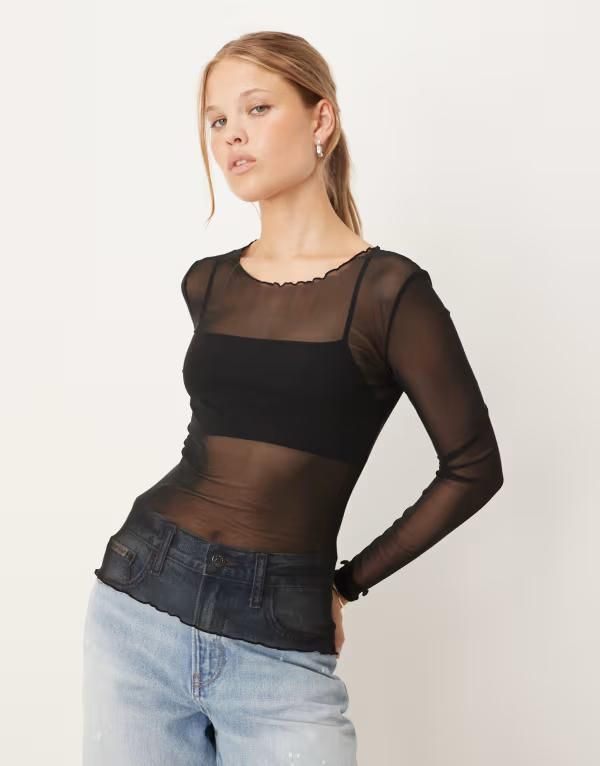 ジェイディーワイ レディース トップス Tシャツ メッシュ JDY long sleeve mesh top Black ブラック